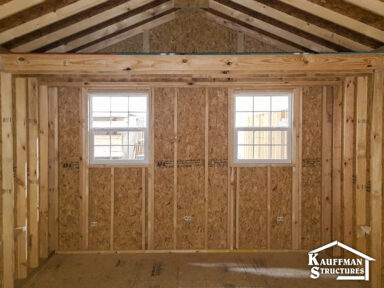 interior construction of a gable storage shed