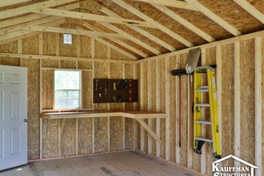 interior bench construction in a storage shed