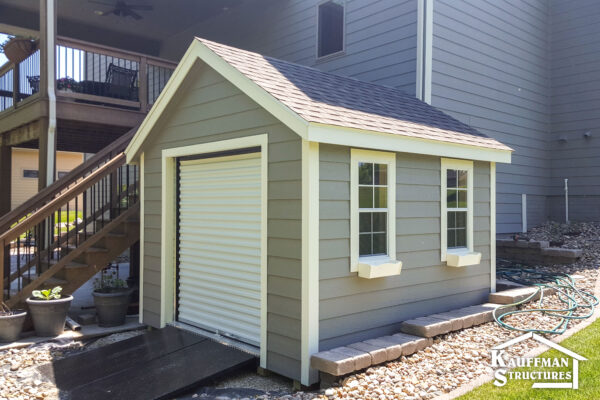 small gable shed with flower boxes