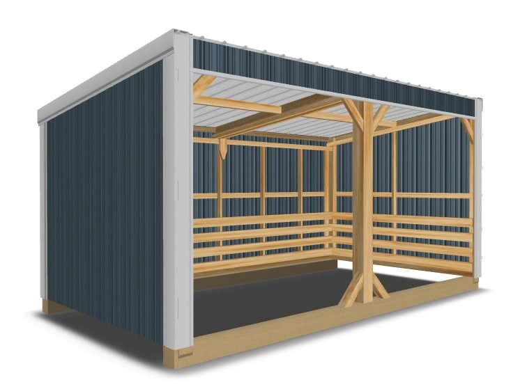 3D rendered image of custom designed loafing shed for goats