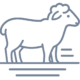 Gray line art to represent a sheep for Kauffman Structures' loafing sheds for sheep