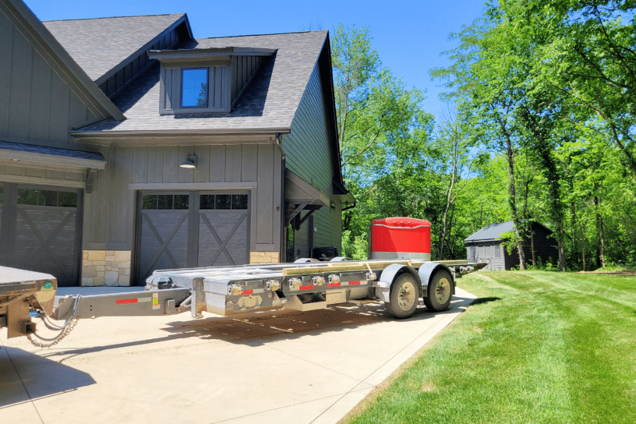 shed moving trailer on property in Iowa