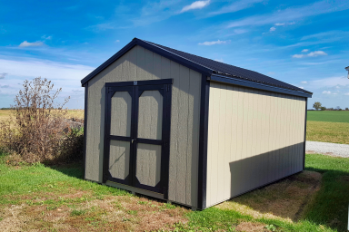 utility shed with black roof
